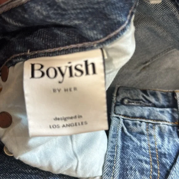 Boyish Blue Straight Leg Jeans with Gold Stitching - Picture 4 of 14